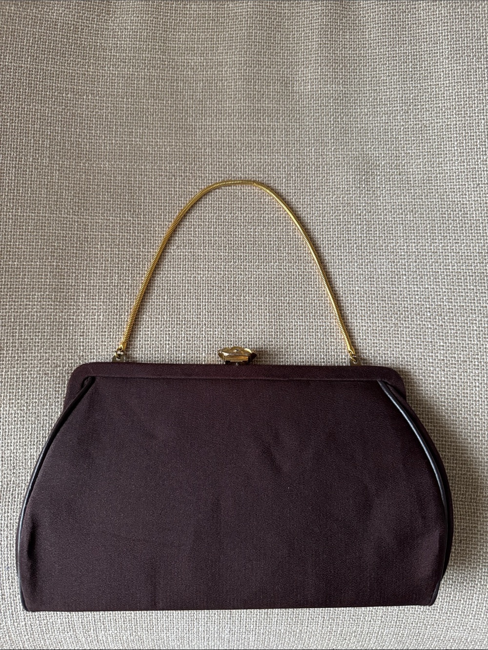 Classic Maroon Handheld Evening Bag with Gold Handle